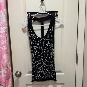 Killstar Black Tank Top with White Cat Symbols